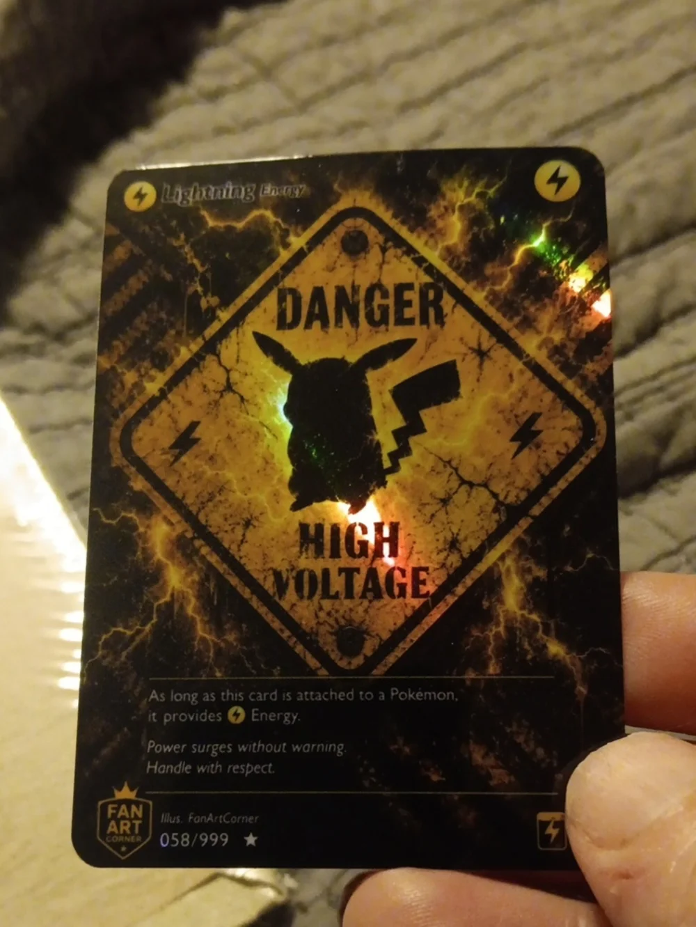 Pokemon Lightning Energy Holographic Yellow Black Fan Art Trading Card
